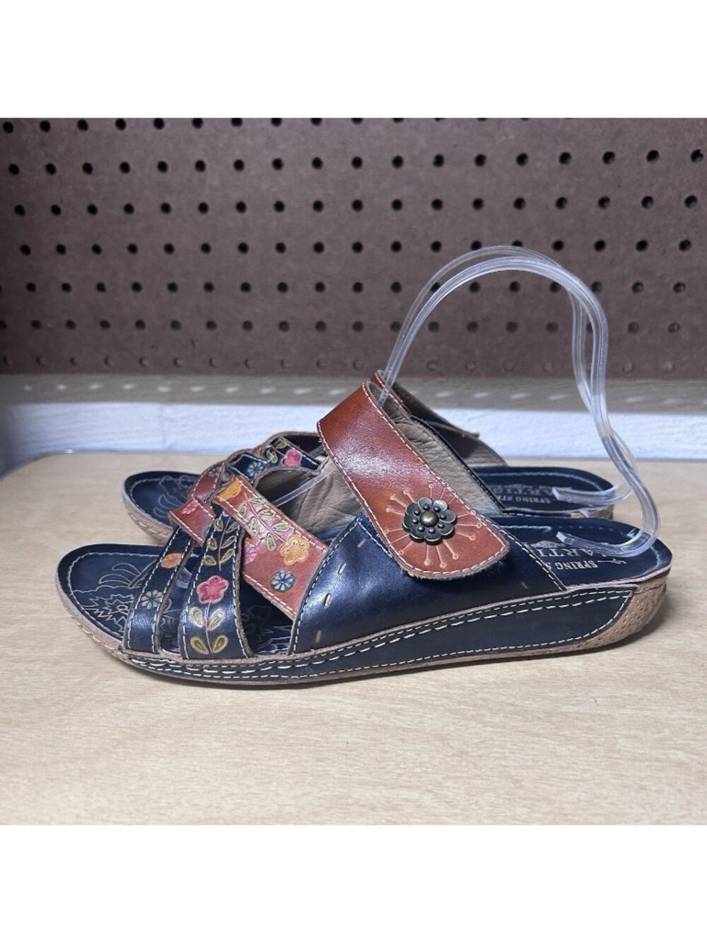 L'ARTISTE by Spring Step Leigh Slide Wedge Sandals Blue Multicolored US 9 EU 40